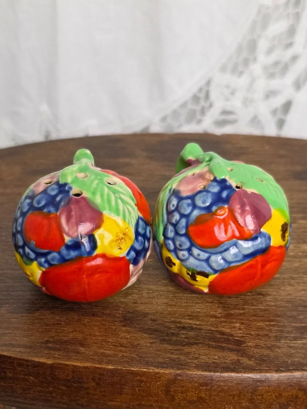 Vintage Majolica Salt and Pepper Shakers with Tray Made in Japan Cottagecore